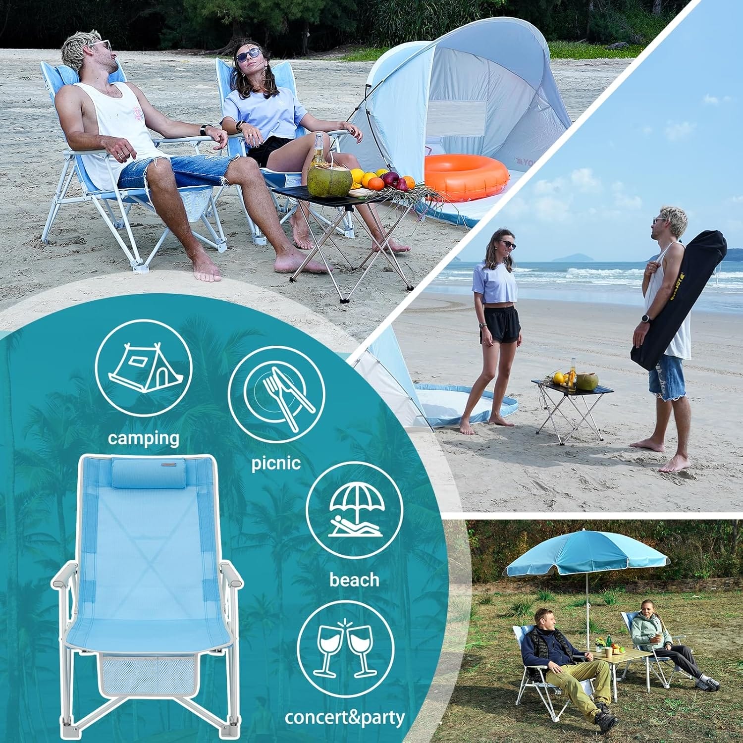 #WEJOY Oversized Heavy Duty Beach Chair,Folding High Back Portable Camping Lawn Chairs for Adults with Armrest,Headrest,Pocket for Outdoor Camp Festival Sand Concert Travel Picnic BBQ Sport,265 LBS - Image 7