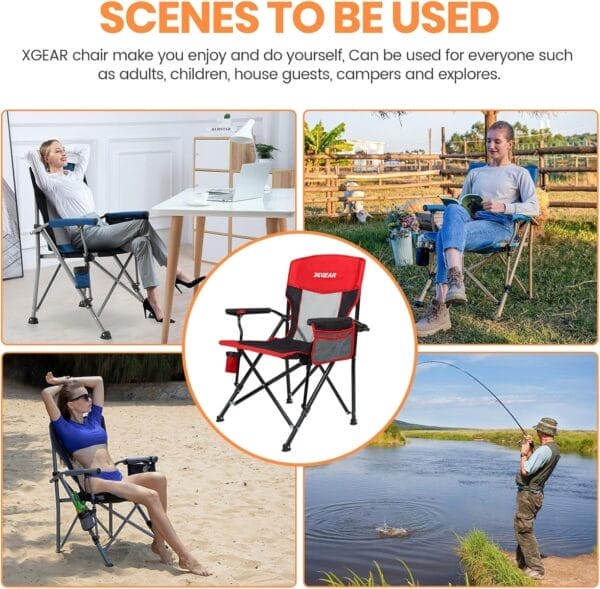 Camping Chair for Adults 350 LBS Support Camp Chair 2PCS with Breathable Mesh Back Fabric with Arm Rest Cup Holder and Portable Carrying Bag - Image 7