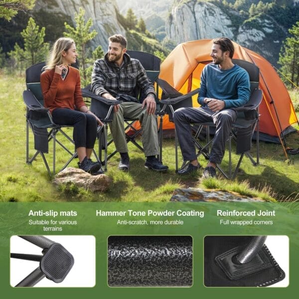 LET'S CAMP Oversized Folding Camping Chair Portable Outdoor Heavy Duty Padded Chairs Lawn Chair with Cup Holder, Storage Pocket and Cooler Bag, Supports 450LBS, for Camp, Travel, Picnic,2 Pack(Green) - Image 7