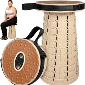 Collapsible Stool, Folding Stool with PU Cushion, Portable Foldable Stool 12 Levels and Load Capacity 500lbs, Travel Chair Backpack Chair for Camping/Fishing/Hiking/BBQ and for Adults