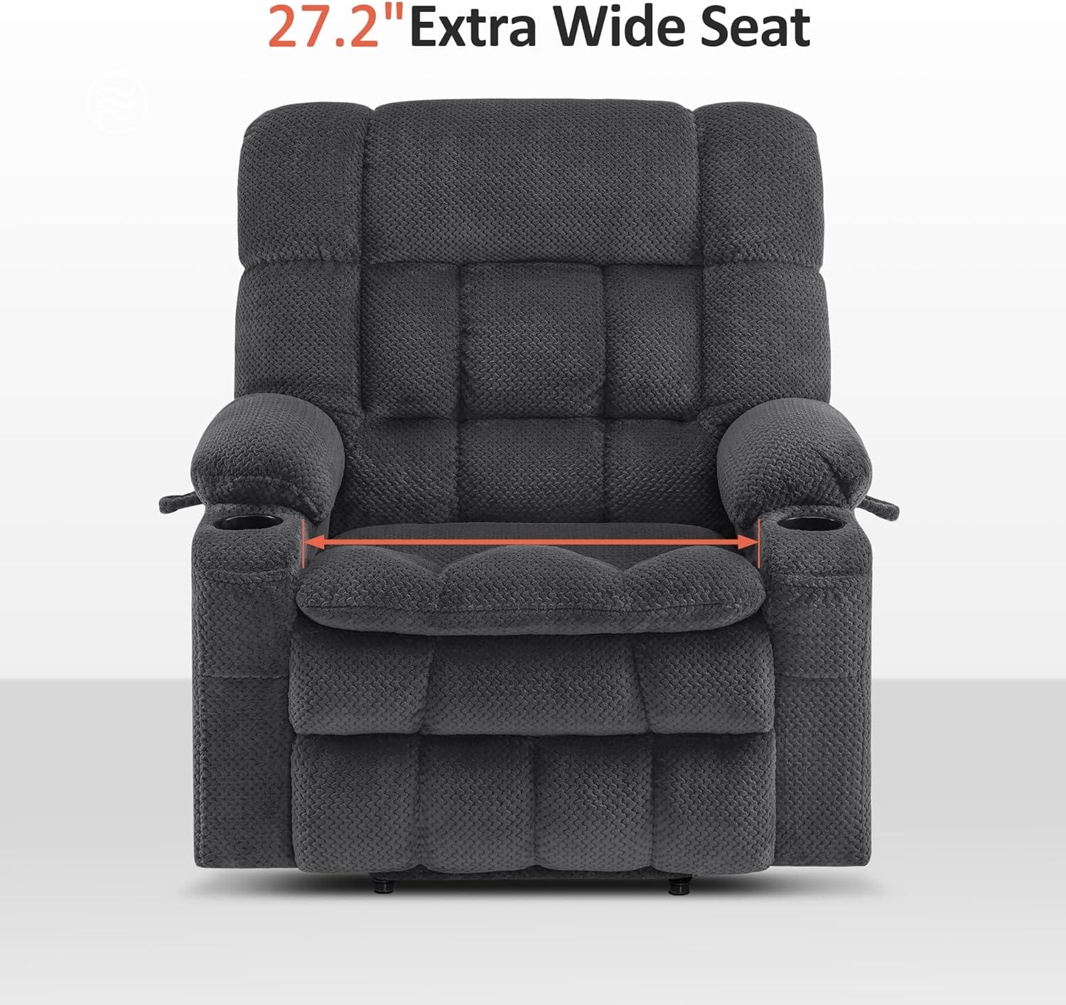 MCombo Dual Motor Power Lift Recliner Chair Sofa with Massage and Heat for Big Elderly People, Infinite Position, USB Ports, Cup Holders, Fabric R7897 (Dark Gray, Medium-Wide) - Image 7