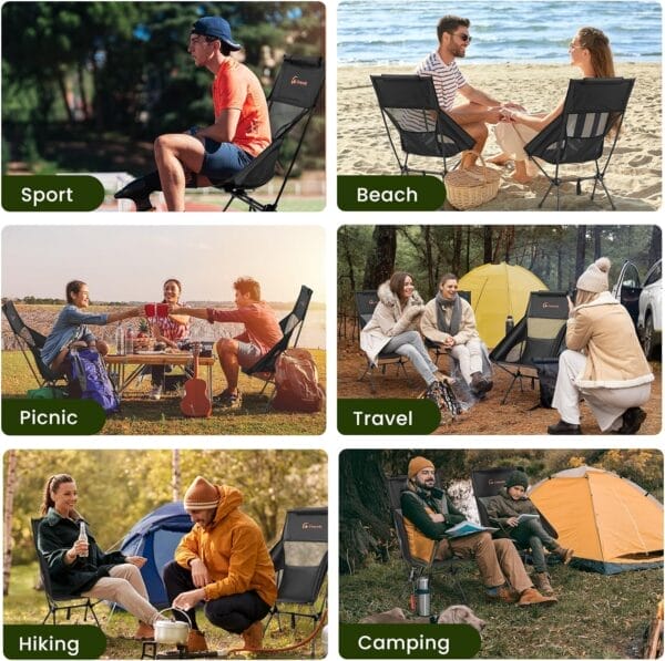 Folding High Back Camping Chair for Outside,Portable Camp Chair for Adults, Lightweight Compact with Carry Bag, for Hiking Lawn Picnic&Fishing(Black) - Image 5