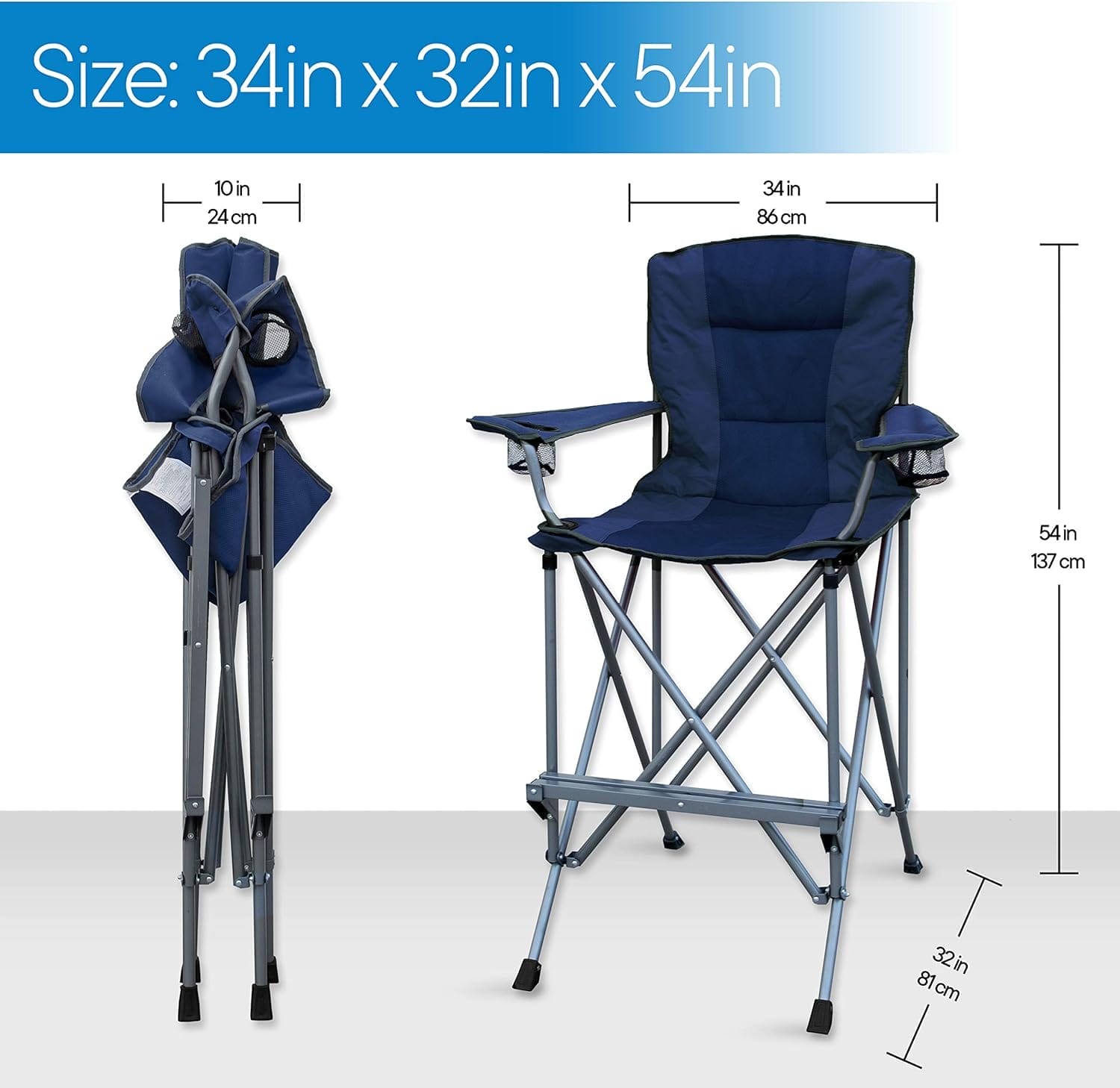 RMS Extra Tall Folding Chair - 31" Seat Height Director Chair for Camping, Home Patio and Sports - Portable and Collapsible with Footrest and Carrying Bag - Up to 300 lbs Weight Capacity (Blue) - Image 2