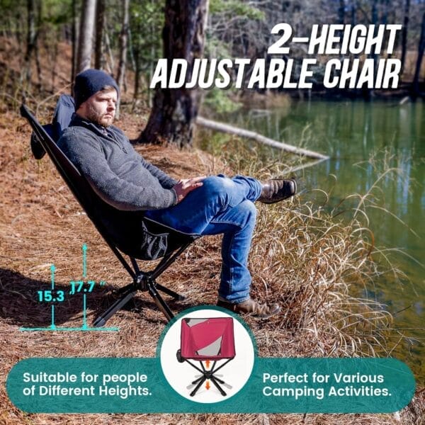 Adjustable Portable Camping Chair RiseLite Lightweight Compact Folding Chair for Adults, Collapsible Camp Chairs That Folds Up Small, Easy Carry for Travel, Outdoor, Sports, Backpacking, Hiking - Image 3