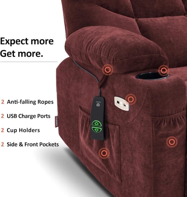 MCombo Power Lift Recliner Chair with Extended Footrest for Elderly People, Fabric 7287 (Burgundy, Medium) - Image 7