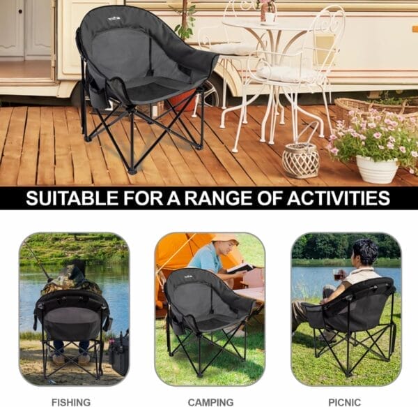 apollo walker Oversized Camping Chair - Heavy Duty XL Padded Camping Chairs with Breathable Mesh, Portable Folding Outdoor Chairs for Adults, Beach Chair with Cup Holder & Side Pocket, Supports 500lbs - Image 8