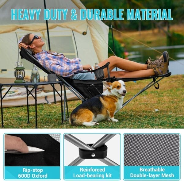#WEJOY 2-in-1 Reclining Camping Chair with Footrest for Adults Folding Lounge Chair with Adjustable Backrest Lightweight Camping Chairs Heavy Duty Camp Chairs for Outdoor - Image 6