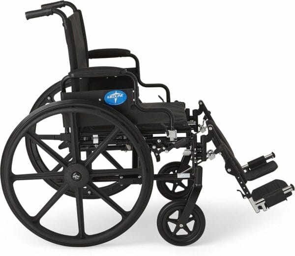 Medline Premium Ultra-Lightweight Wheelchair with Flip-Back Desk Arms and Elevating Leg Rests for Extra Comfort, Black, 22” x 18" Seat - Image 7