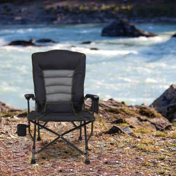 Outdoor Folding Camping Chair Heavy Duty Movable High Back Collapsible Padded Chair with Storage Bag for Outside Camping Activities, Black - Image 2