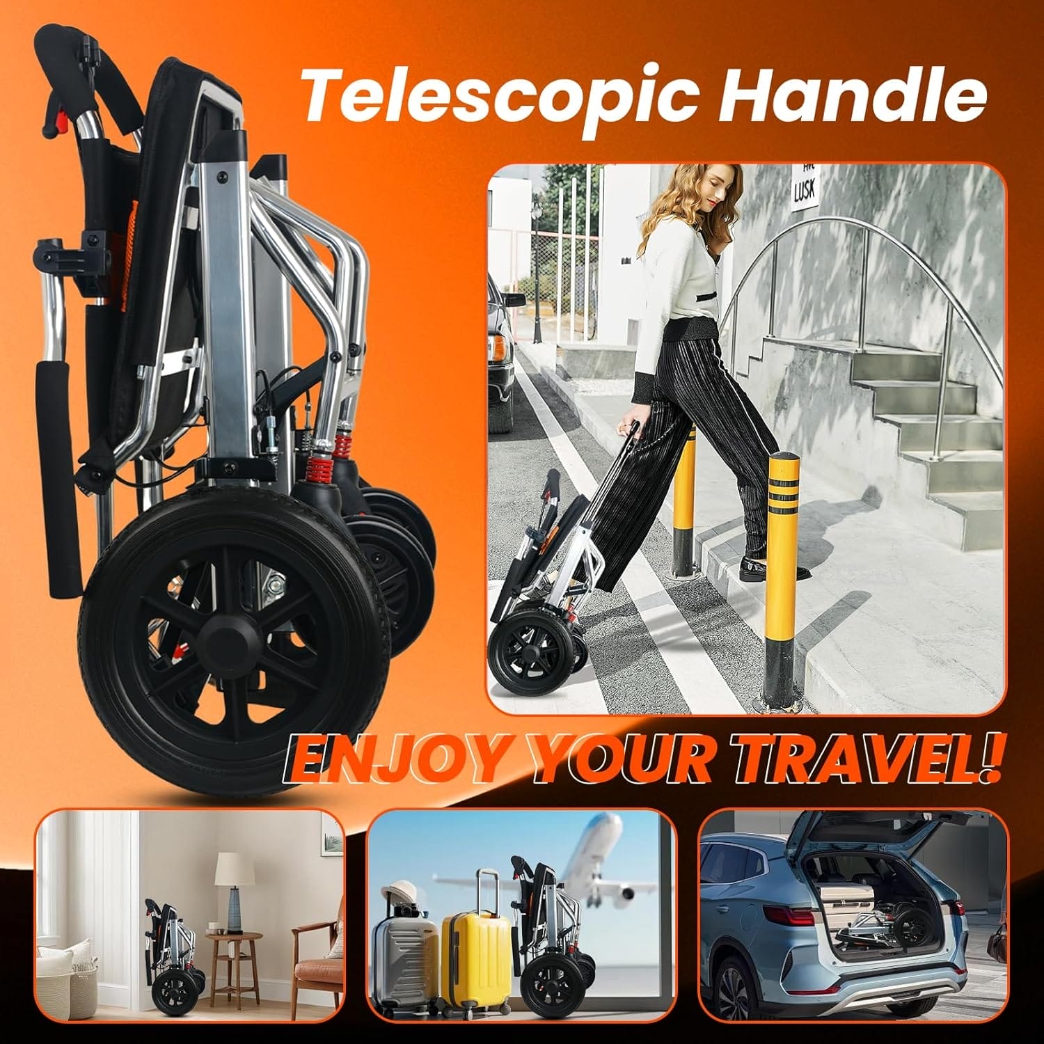 Ultra Lightweight Folding Wheelchair for Adults, 12" Big Rear Tires Transport Wheelchairs, Foldable Portable Travel Wheelchairs for Adults and Seniors Support 220lbs, Airline Approved - Image 7