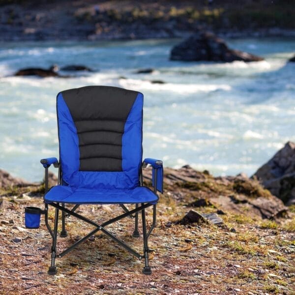 Outdoor Folding Camping Chair Heavy Duty Movable High Back Collapsible Padded Chair with Storage Bag for Outside Camping Activities, Blue - Image 2