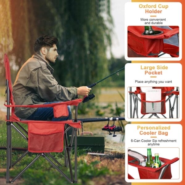 Romswi Oversized Camping Chairs,Heavy Duty Support 500 LBS,Padded Back & Arm Sport Chairs, Cup Holder Cooler Bag, Collapsible Folding Chairs for Outdoor, Fishing & Garden - Image 5