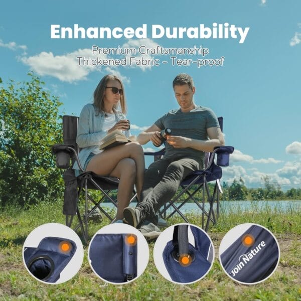 Outdoor Large Camping Chairs for Adults, Heavy Duty Camp Chair Support 800lbs, King Kong Folding Chairs with Padded and Pocket for Outside, Sports, Lawn, Built Durable and Reliable, Blue - Image 4