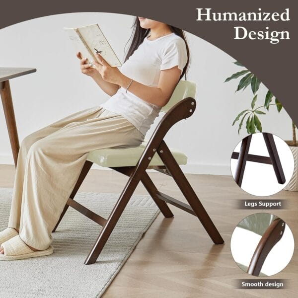 Wooden Folding Chairs Set of 2, Folding Chairs with Padded Seats, 31" Stackable Folding Dining Chairs, Folding Extra Chair for Banquet Room, Bedroom, Party Chairs, Walnut Khaki - Image 5