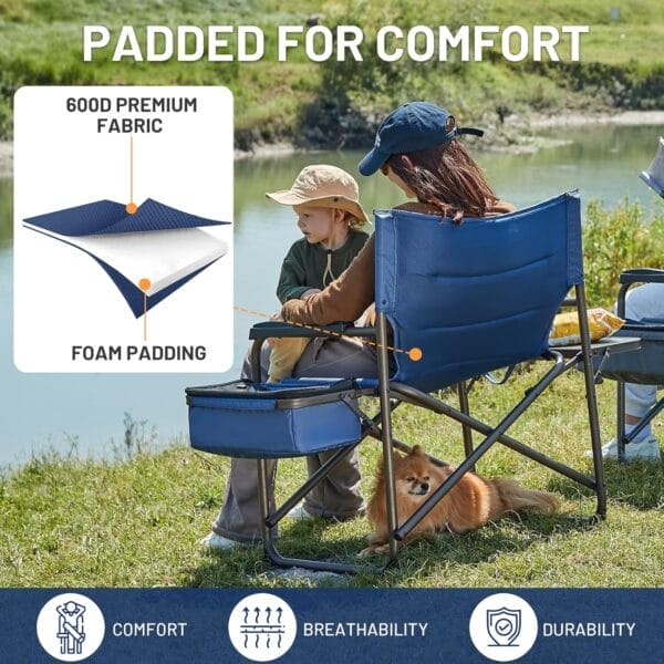 TIMBER RIDGE XXL Oversized Directors Chair 600lbs - Heavy Duty Camping Chair with Cooler Bag & Table, Portable Folding Chair with Wide Seat for Tailgating, Patio, Outdoor - Blue - Image 7