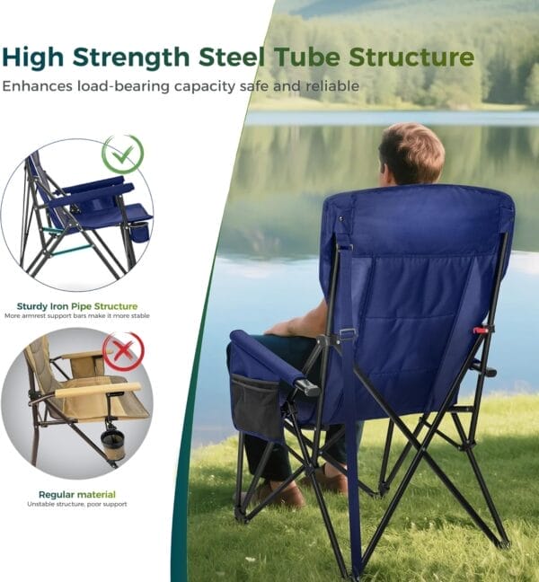 ALPHA CAMP Oversized Folding Camping Chairs High Backrest Heavy Duty Lawn Chairs for Adults Support 500 LBS Portable Camp Chairs with Cup Holders Large Side Pocket for Outdoor - Image 8