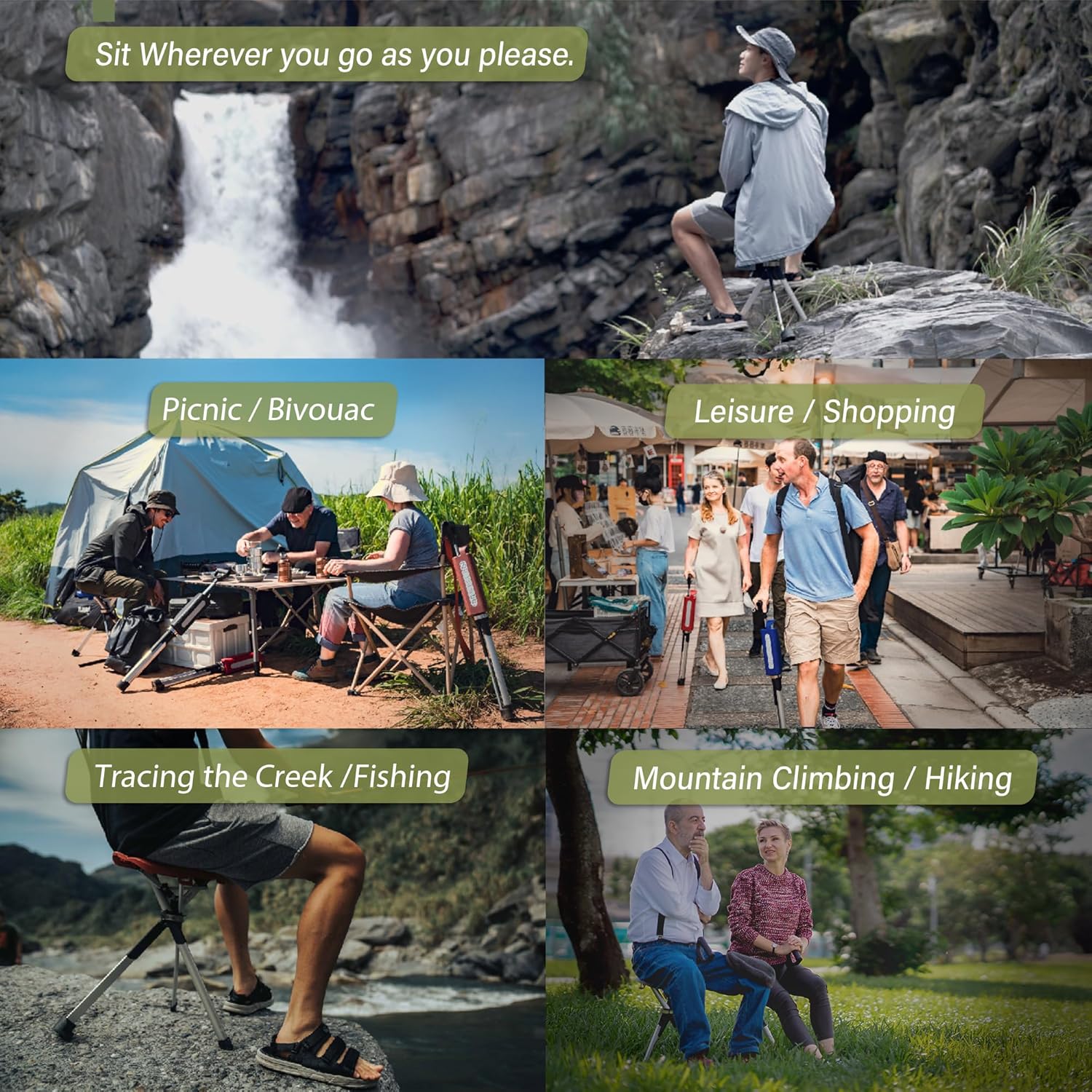 STEP2GOLD Ta-Da Chair Series 2- Portable Walking Stick, Cane with Seat, Foldable Chair, Hiking Stick, for Camping, Hiking, Lightweight Aluminum, Easy Carry, Anti-Slip - Image 5