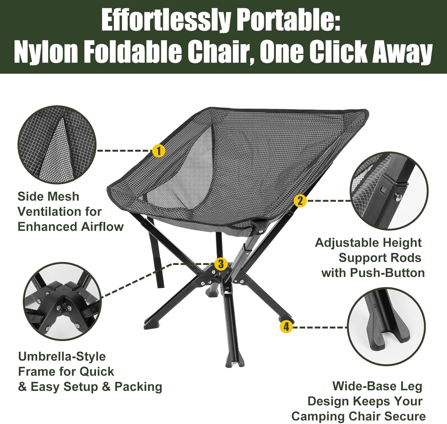 Folding Camping Chair Portable Chair Collapsible Backpacking Chair Ultra Lightweight, Compact Beach Chair with Backpack Bag - Image 7
