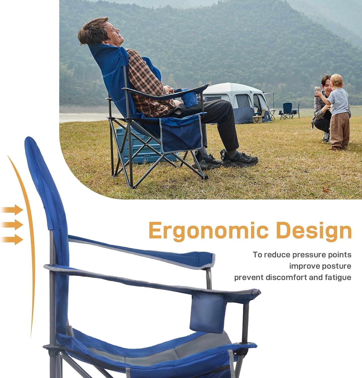 EVER ADVANCED High Back Folding Camping Chair Oversized and Fully Padded, Portable Quad Camp Lawn Chair Up to 400 lbs, with Cup Holder Armrest Carrying Bag - Image 5