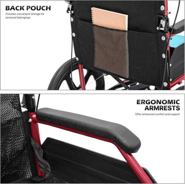 Folding Transport Wheelchair with Removable Cushion and Loop-Lock Handbrakes Wheel Chair for Adults, 17.5 inch Seat User-Friendly Lightweight Foldable Chair for Storage and Travel Use, 250lbs - Image 13