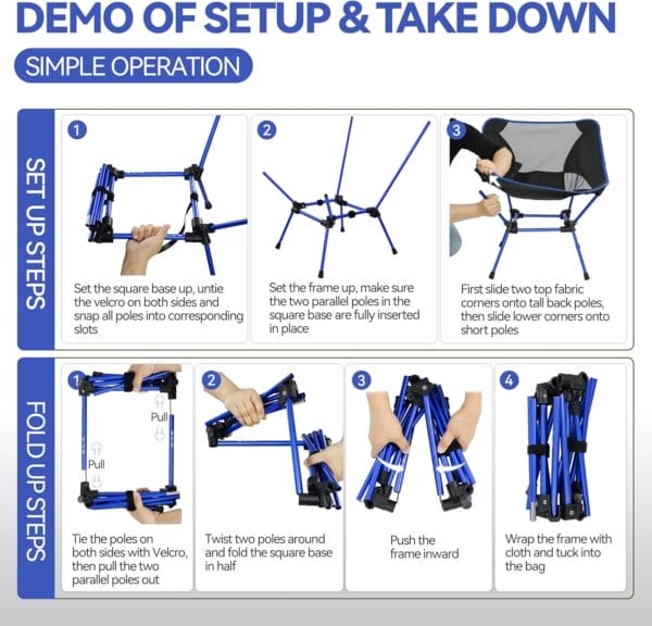 MARCHWAY Ultralight Folding Camping Chair, Heavy Duty Portable Compact for Outdoor Camp, Travel, Beach, Picnic, Festival, Hiking, Lightweight Backpacking (Dark Blue) - Image 6
