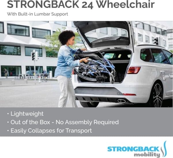 Comfort 24 Lightweight Folding Wheelchair for Seniors and Adults- for up to 300 Lbs - Transport Chair with Built-in Adjustable Lumbar Support - 18" Seat - Image 4
