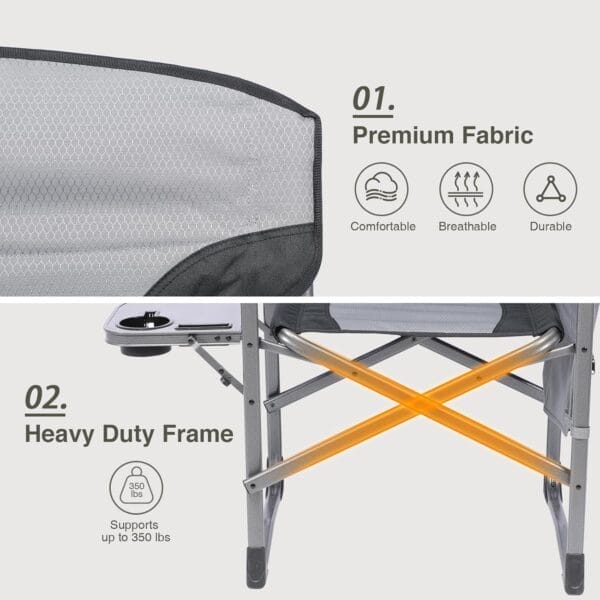 EVER ADVANCED Lightweight Folding Directors Chairs Outdoor, Aluminum Camping Chair with Side Table and Storage Pouch, Heavy Duty Supports 350LBS - Image 5
