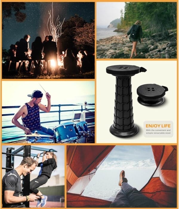 Adjustable Retractable Portable Collapsible Folding Stool,Compact Telescoping Stool for Adults Heavy Duty with Load Capacity 770 lbs, Chair Camping Travel Hunting（Black） (HX20210818) - Image 3