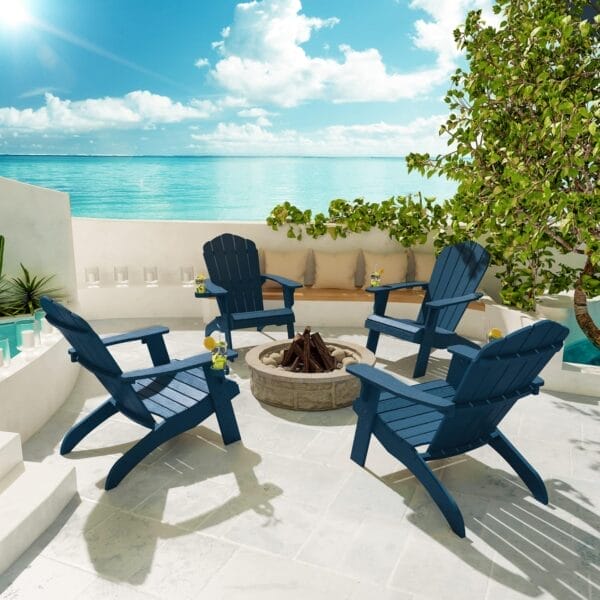 YEFU Oversized Adirondack Chair with Cup-Holder,Plastic Outdoor Fire Pit Chair, Weather Resistant, Poly Lumber Chair, Used in Patio, Lawn, Deck,Heavty Duty,Weight Capacity 400lbs-Navy Blue - Image 5
