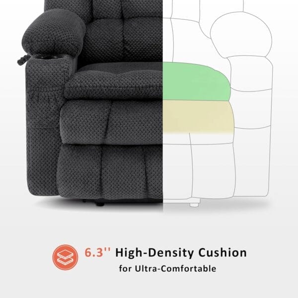 MCombo Large Dual Motor Power Lift Recliner Chair Sofa with Massage and Heat for Tall Elderly People, Infinite Position, USB Ports, Cup Holders, Fabric 7896 (Large, Dark Gray) - Image 8