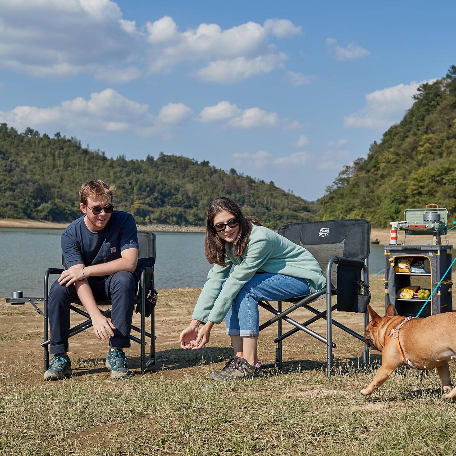 TIMBER RIDGE Aluminum Oversized Camping Chair, Lightweight Portable Directors Chair with Side Table Detachable Side Pocket for Outdoor Camping, Lawn, Picnic, Support 400lbs Black 2 Pack - Image 2