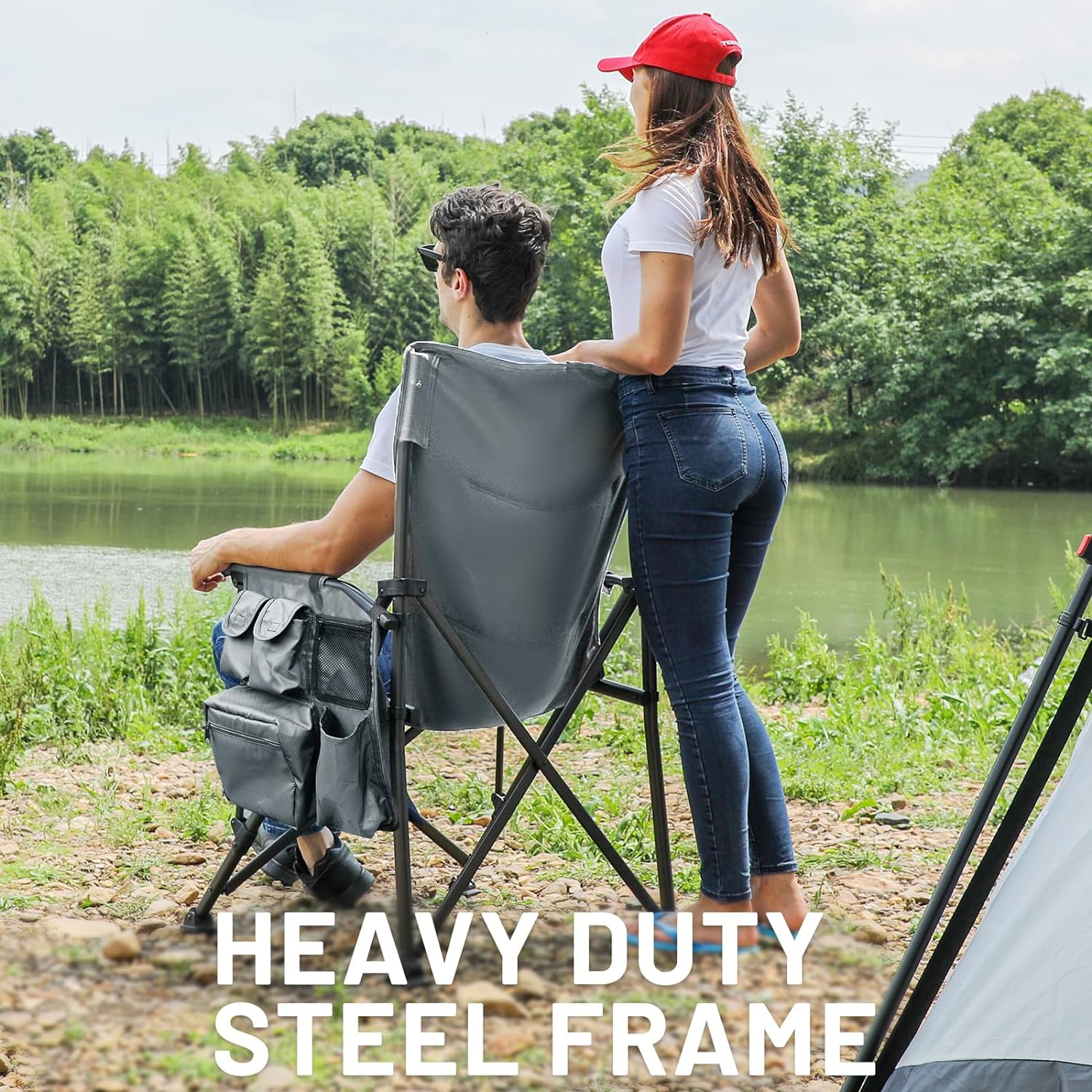 TIMBER RIDGE Oversized Folding Camping Chair High Back Heavy Duty for Adults Support up to 500lbs with Cup Holder, Side Pocket Cooler Bag - Image 4