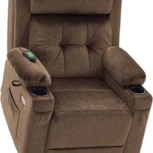 MCombo Large Triple Motor Power Lift Recliner Chair with Massage and Heat for Elderly People, Adjustable Headrest, Infinite Position, USB Ports, Fabric 7662 (Brown, Large)