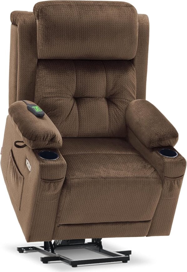 MCombo Large Triple Motor Power Lift Recliner Chair with Massage and Heat for Elderly People, Adjustable Headrest, Infinite Position, USB Ports, Fabric 7662 (Brown, Large)