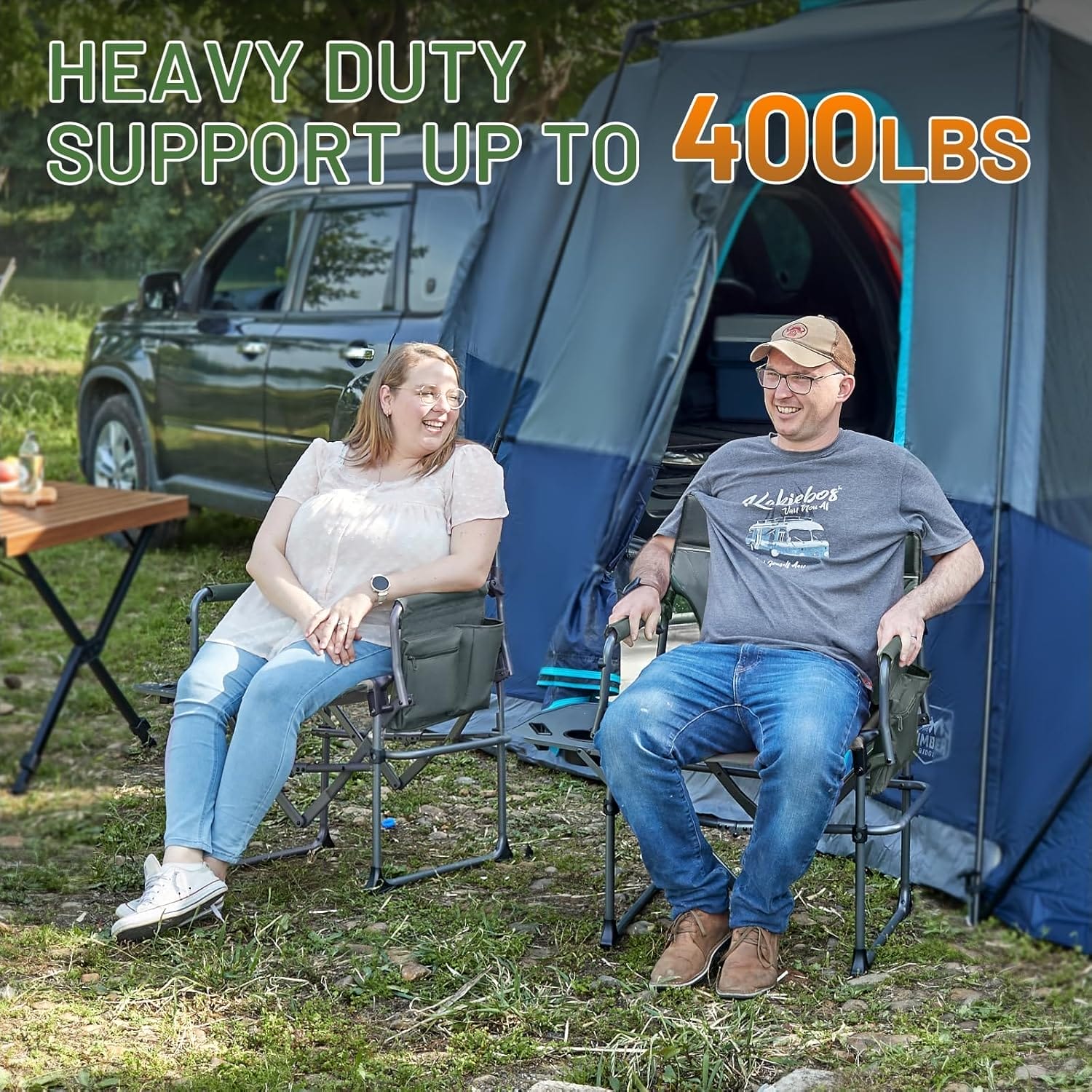 TIMBER RIDGE Aluminum Camping Directors Chair with Side Table Pocket, Portable Folding Chair, Heavy Duty Lawn Chair for Fishing Trip Picnic Concert Outdoor 400lbs, Grey 2 Pack - Image 4