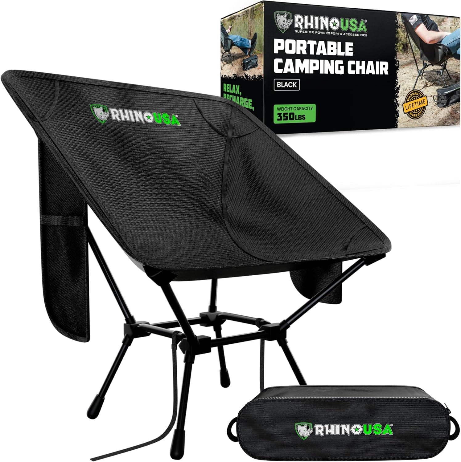 Rhino USA Portable Camping Chair (400lbs Capacity) - Collapsible Compact Lightweight Camp Chair for Backpacking, Hiking & Fishing - Small Foldable and Portable Camping Chairs for Adults and Kids