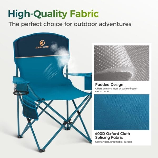 ALPHA CAMP Folding Camping Chairs for Adults Lawn Chairs Outdoor Chairs Support 250 LBS Portable Camp Chairs with Cup Holders Cooler Pouch for Outdoor, 2 Pack (Blue) - Image 5