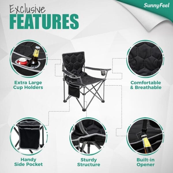 SUNNYFEEL XL Oversized Camping Chair, Folding Camp Chairs for Adults Heavy Duty Big Tall 500 LBS, Padded Portable Quad Arm Lawn Chair with Pocket for Outdoor/Picnic/Beach/Sports - Image 6