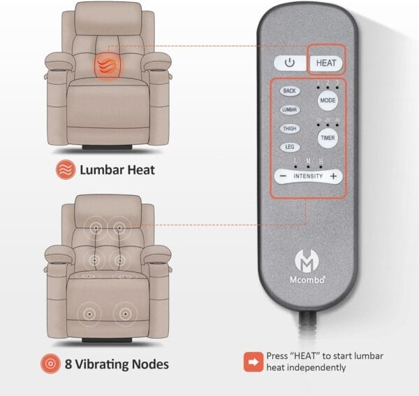 MCombo Large Triple Motor Power Lift Recliner Chair with Massage and Heat for Elderly People, Adjustable Headrest, Infinite Position, USB Ports, Fabric 7662 (Brown, Large) - Image 5