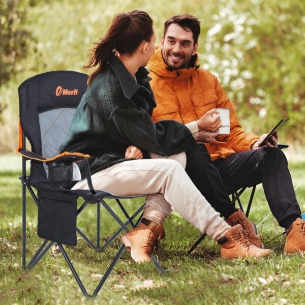 EMERIT Oversized Padded Camping Chair, 350LB Heavy Duty Quad Fold Chair with Arms, Collapsible Outdoor Chairs with Lumbar Back & Cup Holder Black - Image 2