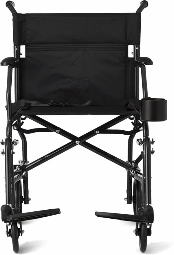 Medline Ultra Lightweight Transport Wheelchair for Adults, Foldable, 19-Inch Seat Width, Black Frame, Black Upholstery - Image 8