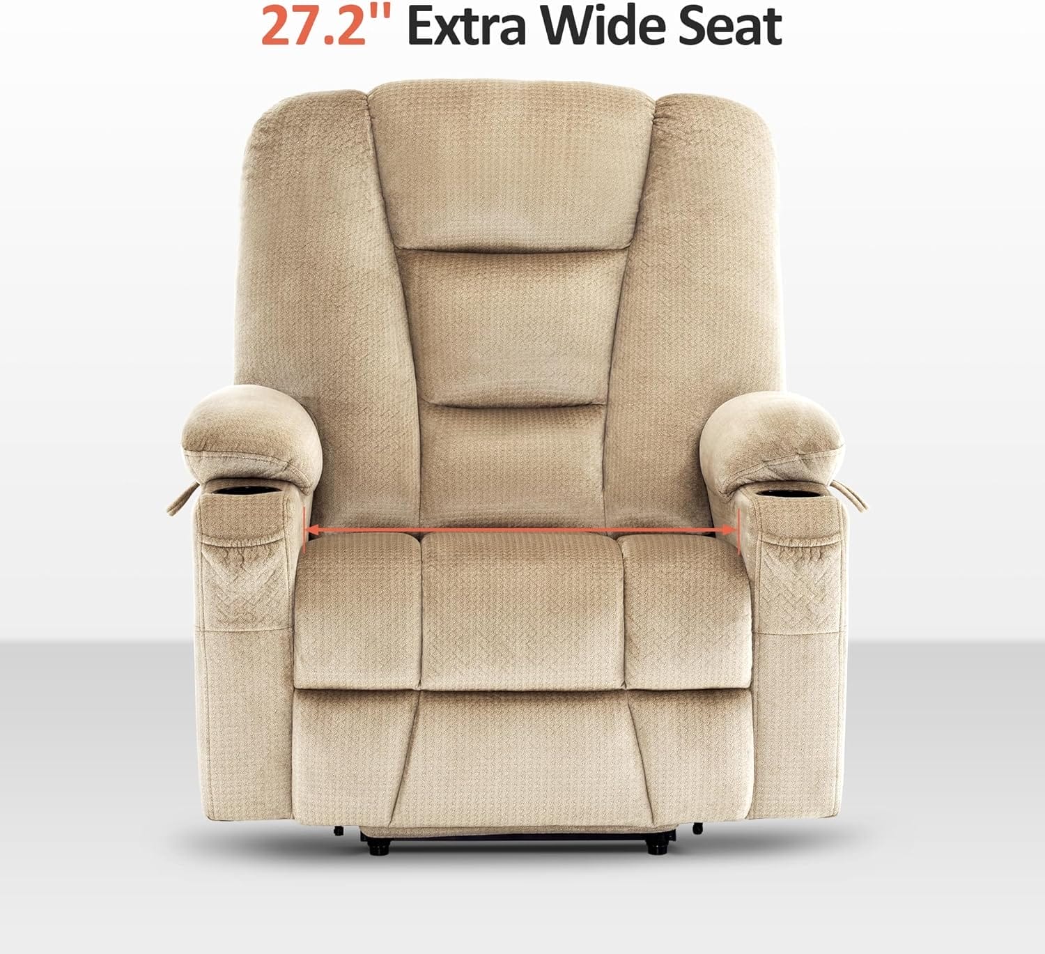 MCombo Large Power Lift Recliner Chair with Massage and Heat for Big and Tall Elderly People, Cup Holders, USB Ports, Side Pockets, Fabric R7541 (Beige, Large-Wide) - Image 6