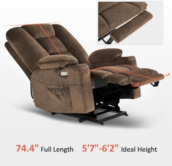 MCombo Large Power Lift Recliner Chair with Massage and Heat for Big and Tall Elderly People, Cup Holders, USB Ports, Side Pockets, Fabric R7541 (Brown, Large-Wide) - Image 7