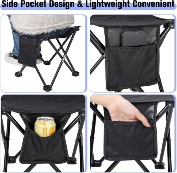 KABOER 2 Pack Folding Camping Stool Portable Outdoor Camping Chair for Fishing BBQ Hiking Gardening and Beach,Travel with Carry Bag(Black) - Image 6