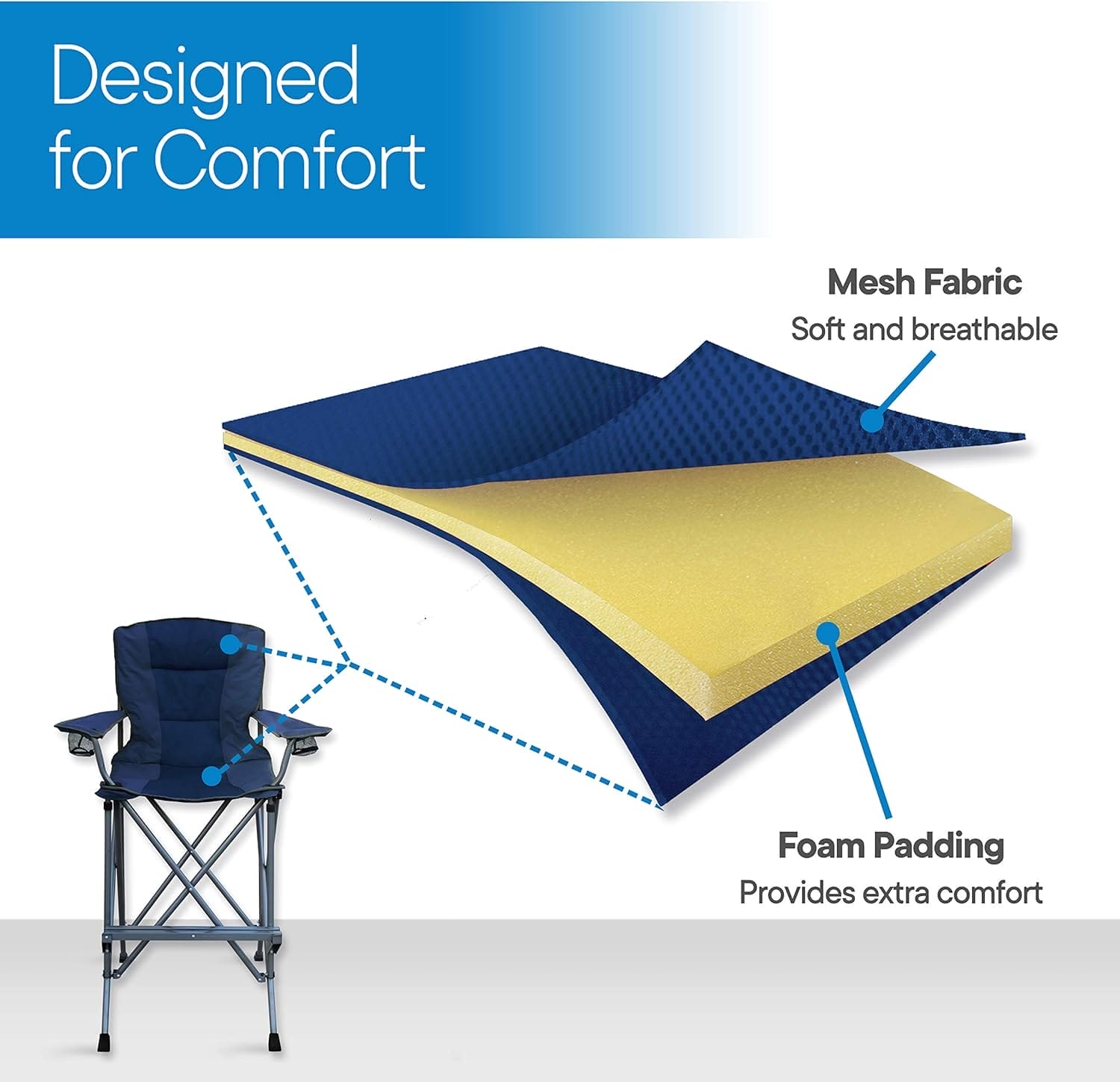 RMS Extra Tall Folding Chair - 31" Seat Height Director Chair for Camping, Home Patio and Sports - Portable and Collapsible with Footrest and Carrying Bag - Up to 300 lbs Weight Capacity (Blue) - Image 5