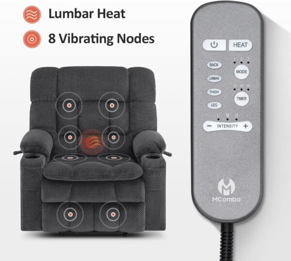 MCombo Dual Motor Power Lift Recliner Chair Sofa with Massage and Heat for Big Elderly People, Infinite Position, USB Ports, Cup Holders, Fabric R7897 (Dark Gray, Medium-Wide) - Image 5