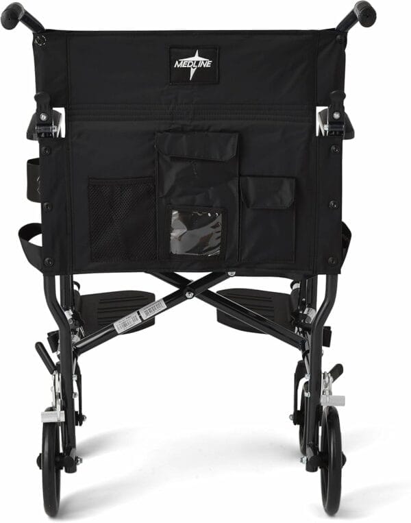 Medline Ultra Lightweight Transport Wheelchair for Adults, Foldable, 19-Inch Seat Width, Black Frame, Black Upholstery - Image 7