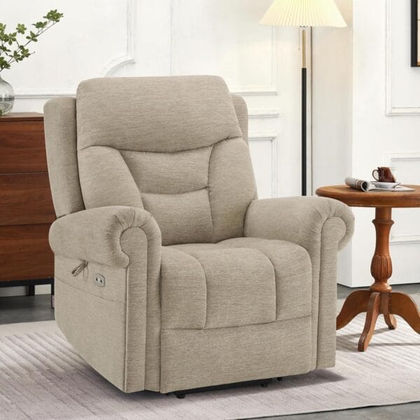 MCombo Triple Motor Power Lift Recliner Chair with Massage and Lumbar&seat Heating, Rolled Arms, Adjustable Headrest for Elderly People, Fabric 7888 (Beige, Medium) - Image 2
