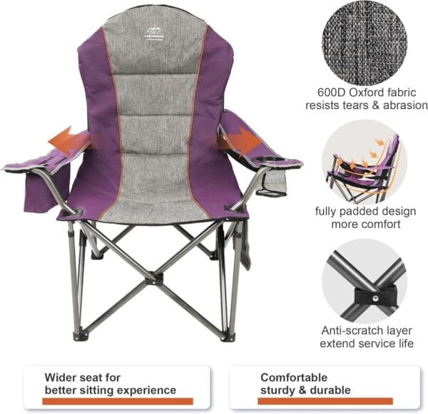 Camping Chairs for Adults,High Back Folding Camp Chair with Cup Holder and Cooler Bag,Heavy Duty Outdoor Lawn Chairs,Perfect for Camping,Hiking,Picnics,and Beach Trips,Purple - Image 4