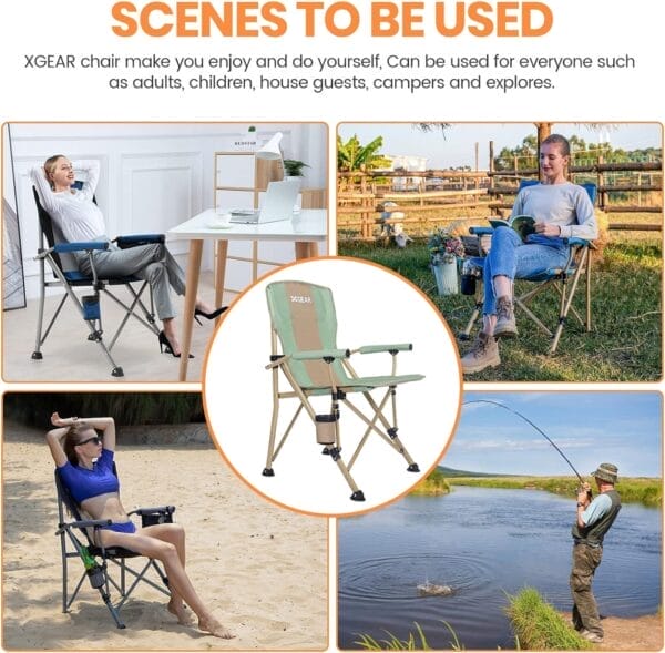 XGEAR Camping Chair Hard Arm High Back Lawn Chair Heavy Duty with Cup Holder, for Camp, Fishing, Hiking, Outdoor, Carry Bag Included - Image 6